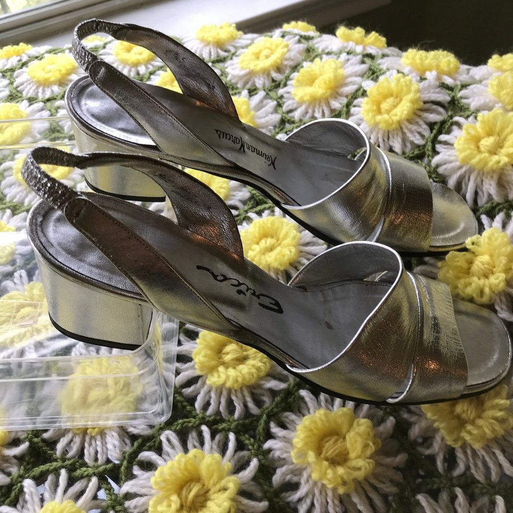 Vintage Neiman Marcus Silver Sandals, Silver Sling